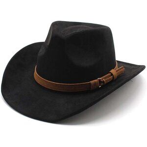 CCAKXCJJ Unisex Black Western Suede Cowboy Hat Classic Wide Brim Fedora for Men